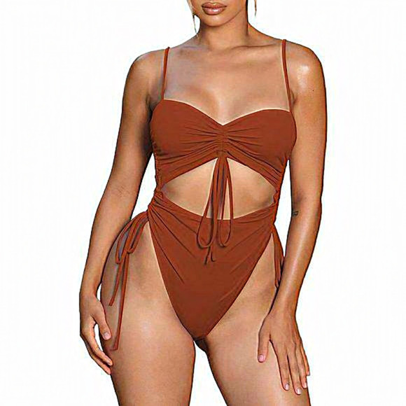 Women's One Piece Cut Out Drawstring Cheeky High Cut Bathing Suit‎ - Picture 1 of 6
